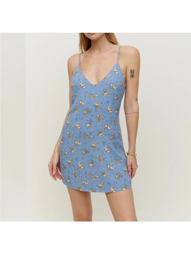 Reformation Ventura Floral Mini Slip Dress Blue Women’s Size S